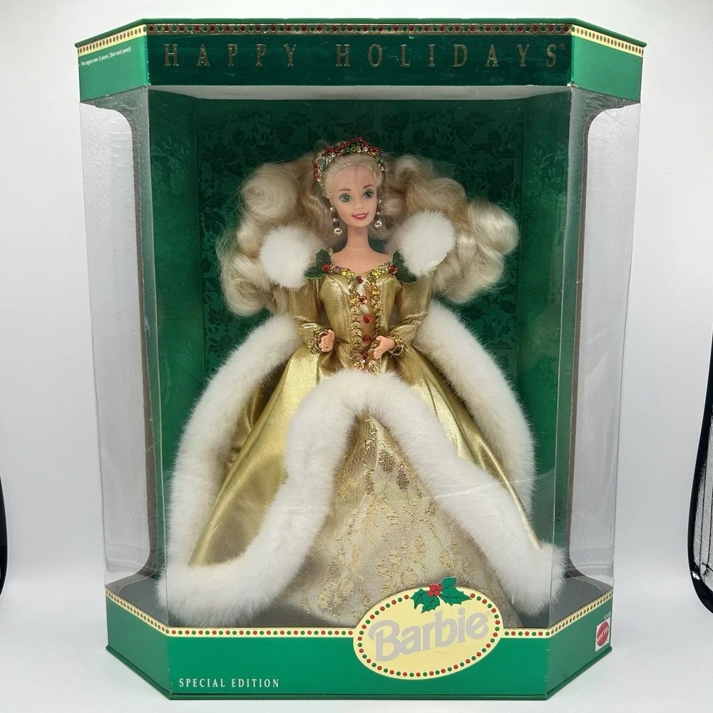 1994 Happy Holidays Special Edition Barbie NIB! Green Eyes But Brown On Box12155